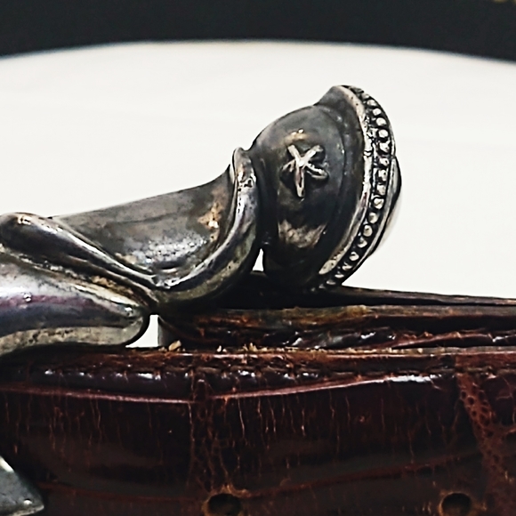 Vintage Vicenza Brown Alligator Belt with Oversized Silver Crescent Moon… - Picture 4 of 12